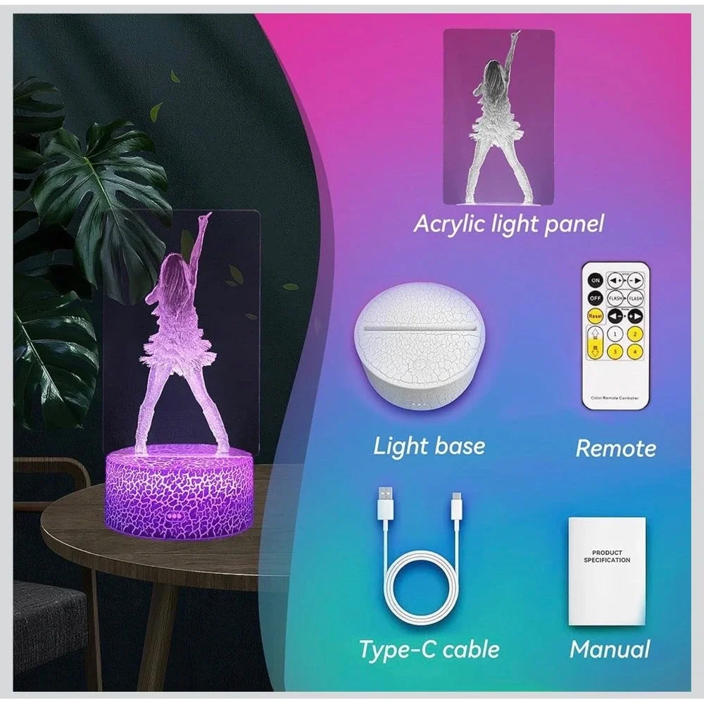 NWT Taylor Swift Inspired LED Acrylic Night Light 16 Color Remote USB Lamp